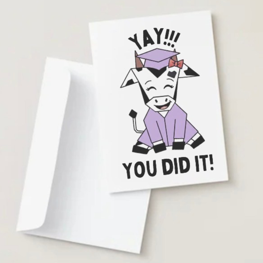 "Yay You Did It!"-Cute Cow Graduation Card