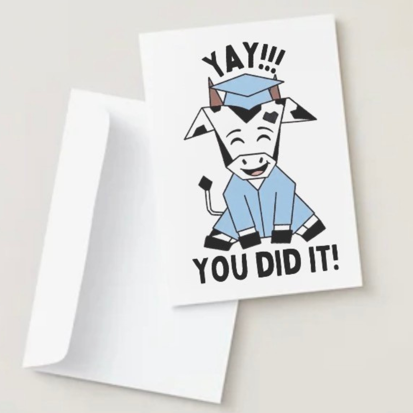 "Yay You Did It!"-Cute Cow Graduation Card